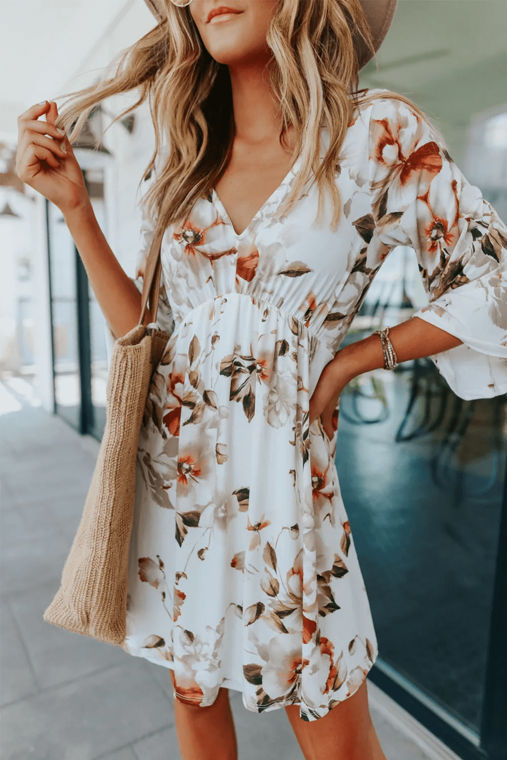 3/4 Sleeve Floral Dress - undefined - Dream Life Boutique