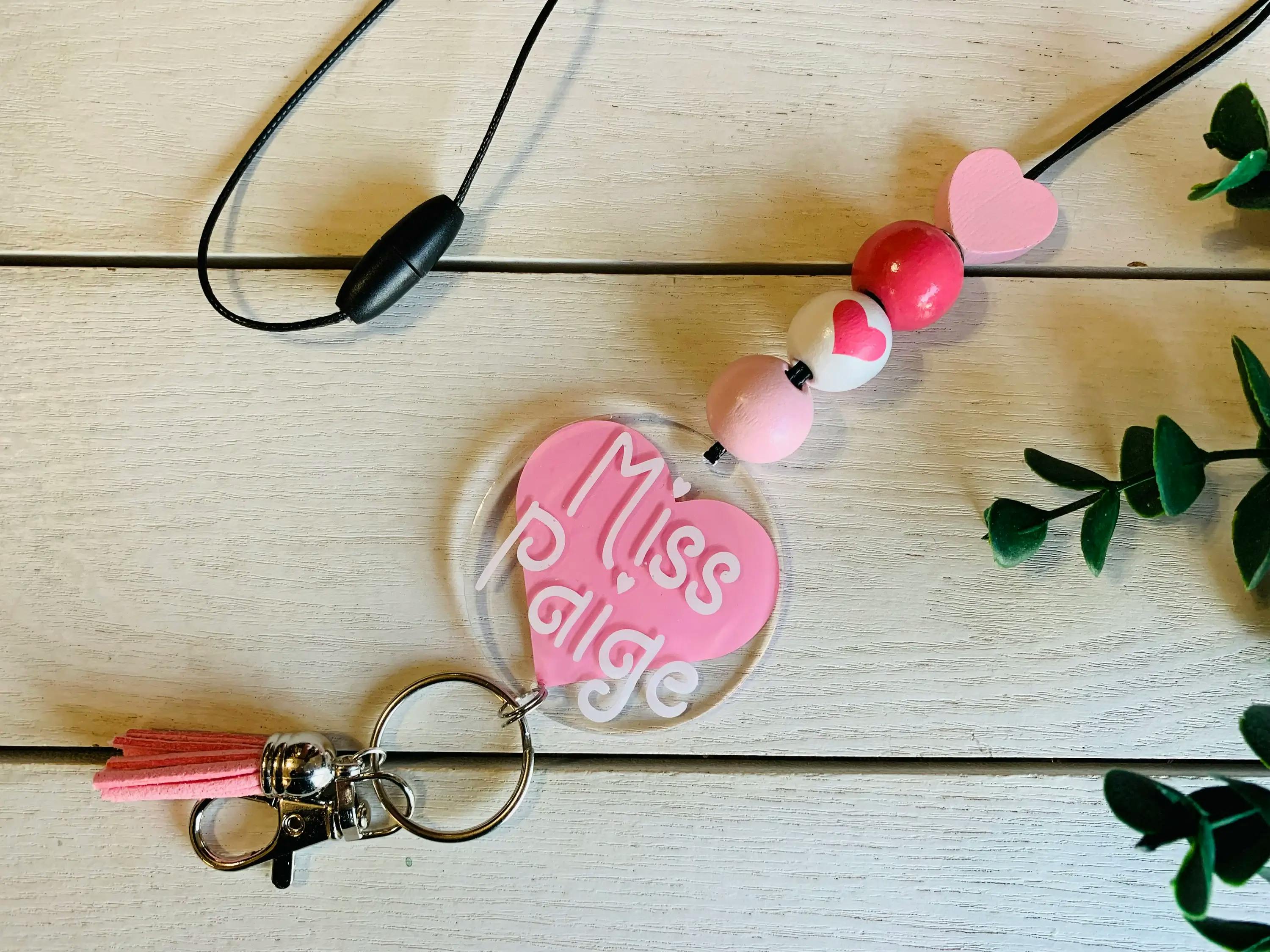 Personalized Valentine Lanyard Red or Pink Heart - undefined - Daisy Maisy Boutique
